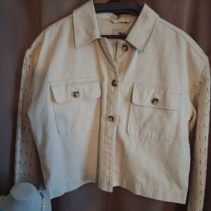 SO Cream Jean Jacket with Lace Sleeves
